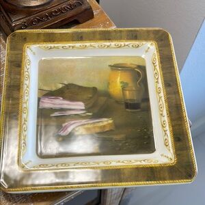 Vintage Pietro Brunelli "Table Scene"Decorative Plate with  Brown & Gold Accents